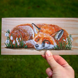 Fox greetings card, red fox in snowdrops art card, recycled card image 10
