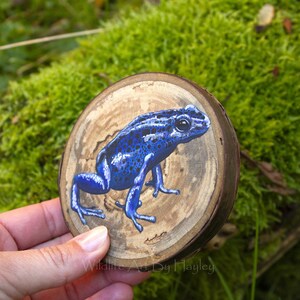 Poison dart frog painting on a recycled wood slice image 9