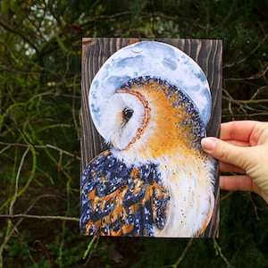 Impression d'art A5, chouette effraie des clochers, carte recyclée, série Pleine lune