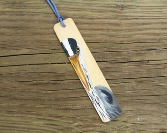 Heron, recycled wooden bookmark, hand painted bird