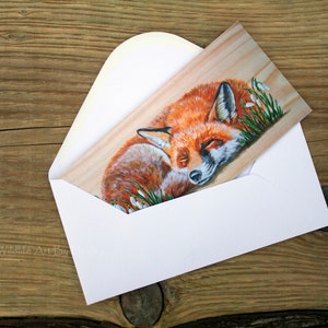 Fox greetings card, red fox in snowdrops art card, recycled card image 9