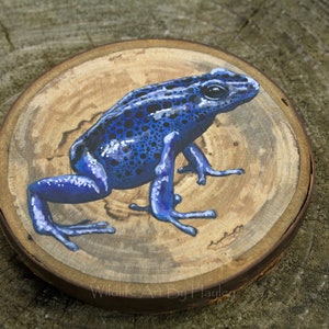 Poison dart frog painting on a recycled wood slice image 4