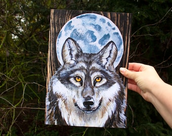 Lámina artística A4, serie Lobo, Luna Llena