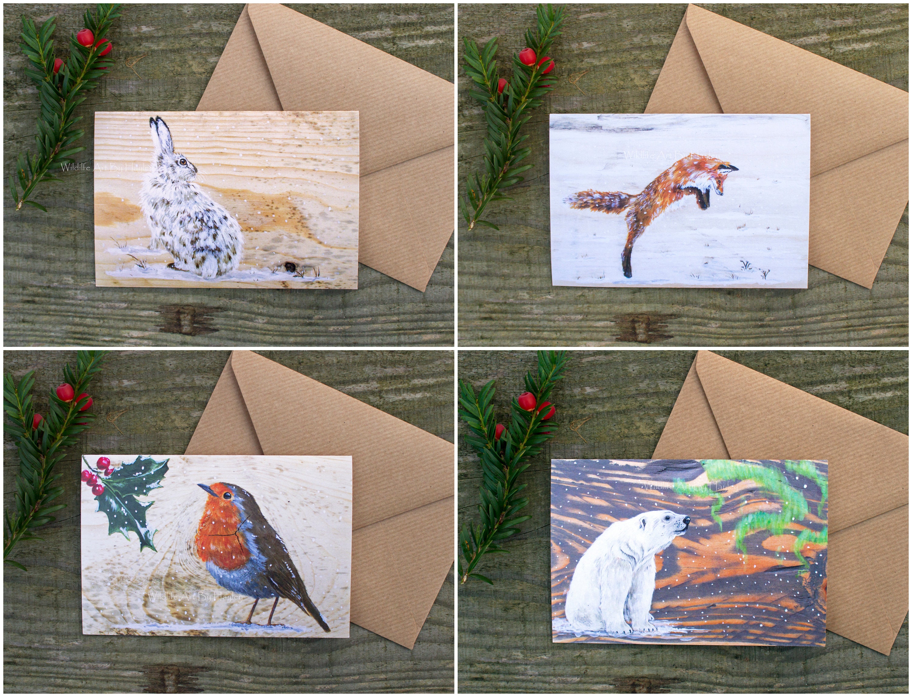 Wildlife Christmas card pack 4 x A6 art cards. Etsy