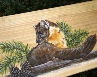Pine marten painting on recycled wood
