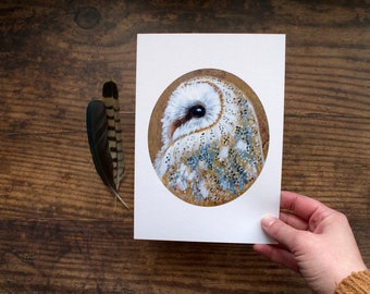 Barn owl painting art print, A5 size