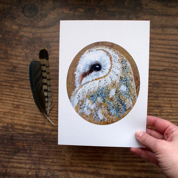 Barn owl painting art print, A5 size