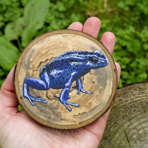 Poison dart frog painting on a recycled wood slice image 6