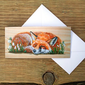 Fox greetings card, red fox in snowdrops art card, recycled card image 3