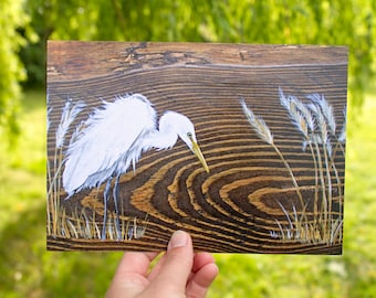 Egret art print, A5 size.