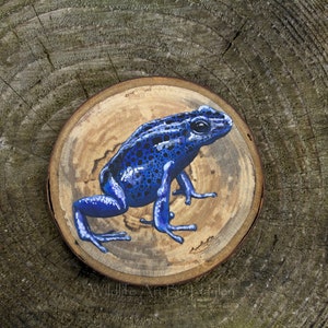 Poison dart frog painting on a recycled wood slice image 2