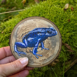 Poison dart frog painting on a recycled wood slice image 8
