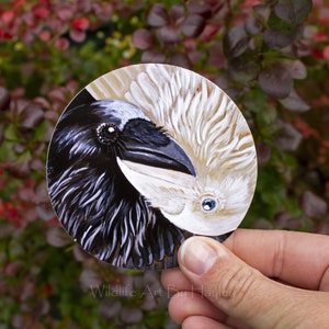Yin-yang ravens, vinyl sticker, white raven art