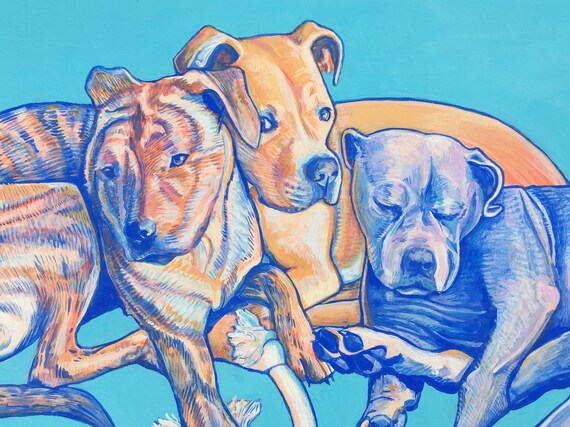 custom multi pet portrait painting multiple pets dogs etsy pet portrait painting