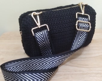 Black Shoulder Bag, Crossbody, Crochet Purse