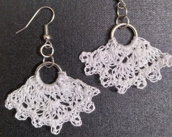 French Hook Lace Fans, Hoops with clip, Earrings, Dangle