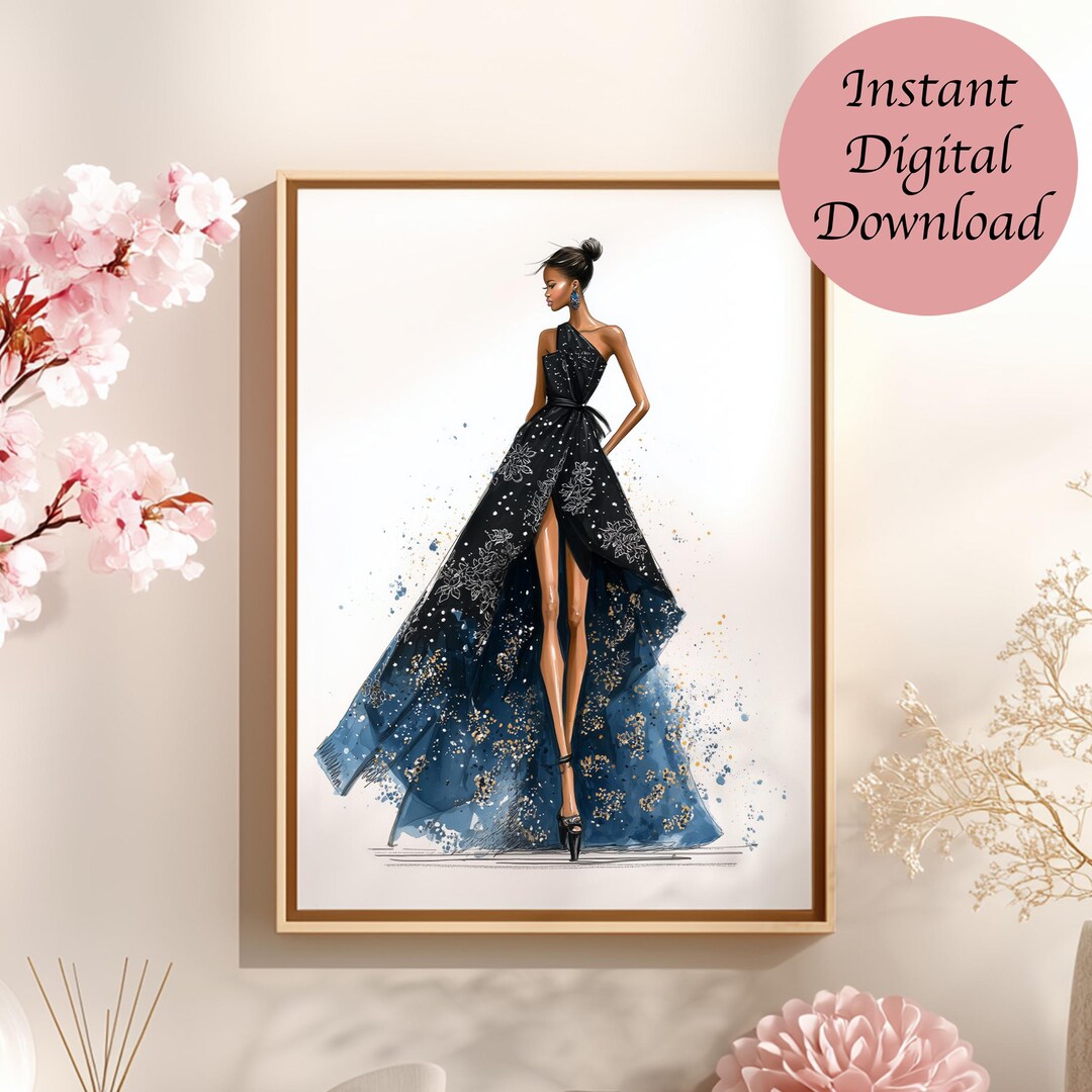 Glamorous Chic Black Woman Wall Art Black Girl Boss Elegant Fashion ...