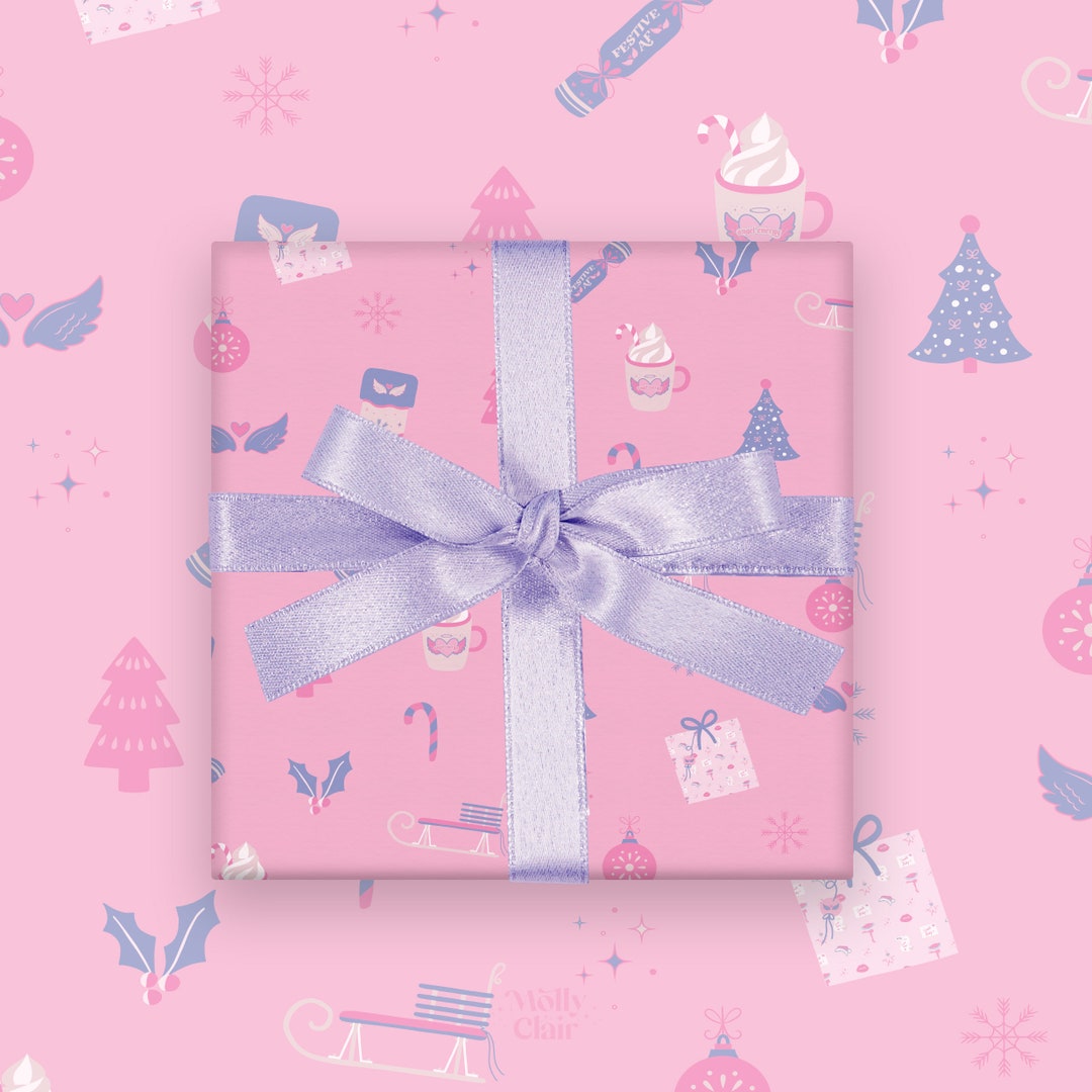 Pink Christmas Wrapping Paper Cute Christmas Wrapping Paper Etsy