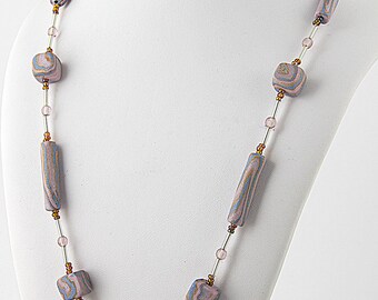 hand-made jewelry, purple clay necklace, handmade clay beads
