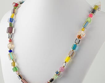 22" inch multicolor necklace, various shapes glass beads