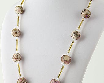 18" inch necklace, Mokume Gane clay beads and iridescent frosted beads