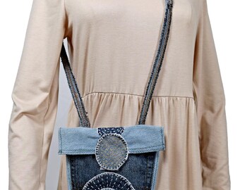 Hand-made up-cycled jeans bag, hand-made denim bag, bag hand-made in the US, gift for her