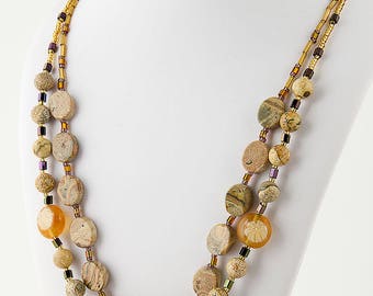 20" inch necklace, chrysanthemum stones and Venetian glass beads