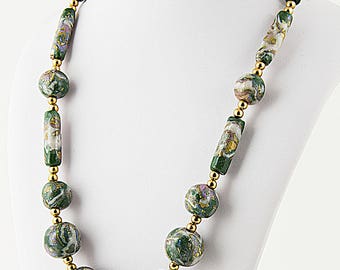 18" inch necklace, Mokume Gane clay beads