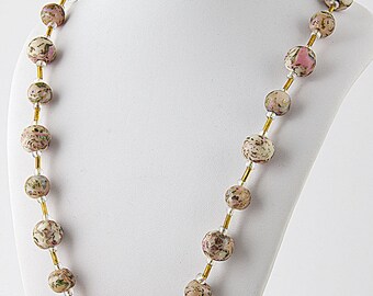 21" inch necklace, Mokume Gane clay beads