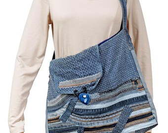 Hand-made up-cycled denim bag, hand-made denim bag, bag hand-made in the US, gift for her