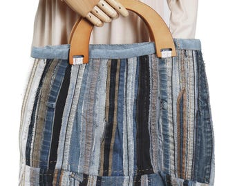 Hand-made up-cycled jeans bag, hand-made denim bag, bag hand-made in the US, gift for her