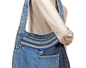 Hand-made up-cycled jeans bag, hand-made denim bag, bag hand-made in the US, gift for her
