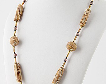 18" inch tan necklace, "millerighe" clay beads