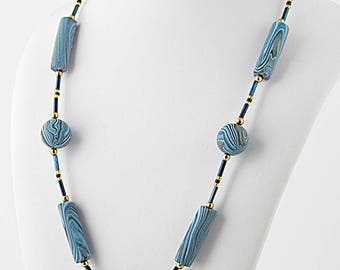 18" inch blue necklace, "millerighe" clay beads