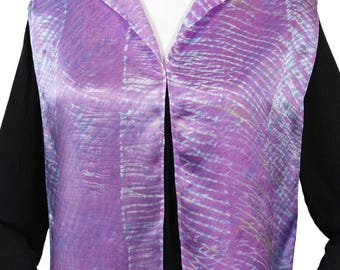 Silk satin scarf, Japanese Shibori dyeing technique, hand-made in the US