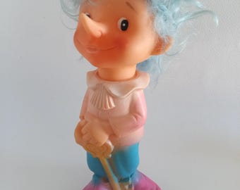 Vintage 70s Russian USSR Buratino Pinocchio Rubber Toy 10"