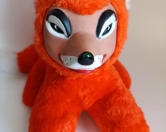 Vintage German DDR Rubber Face Fox Plush Toy Gummigesicht 40 cm