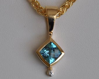14K Gold Blue Topaz Slide