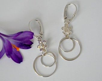 Sterling Silver Flower Circle Earrings