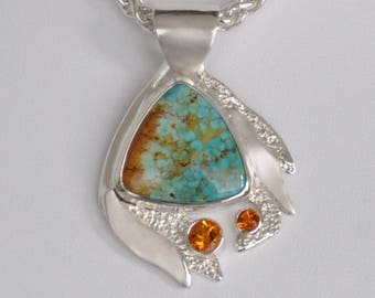 Turquoise, Sterling Silver & Citrine One-of-A-Kind Pendant