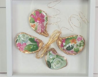 Decoupaged Oyster Shell Butterfly Shadowbox  Art, Cute Apartment or Dorm Gift