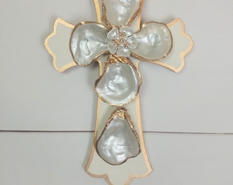 Oyster Shell Cross Made of Real Oyster Shells