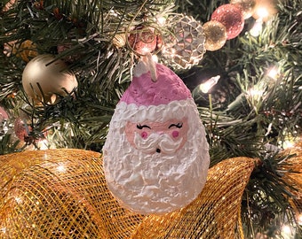 Hand-painted Oyster Shell Santa Claus Pinkmas Ornament Handpainted Oyster Shell, Christmas Decoration, Southern Decor, Coastal Holiday Decor