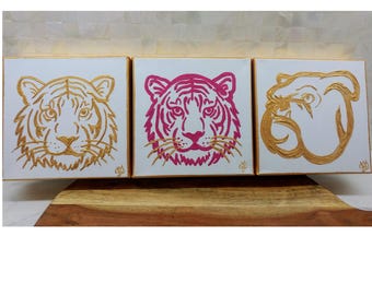 Textured Gold Tiger Bulldog College Mascot Painting for Dorm or Tigers Fan