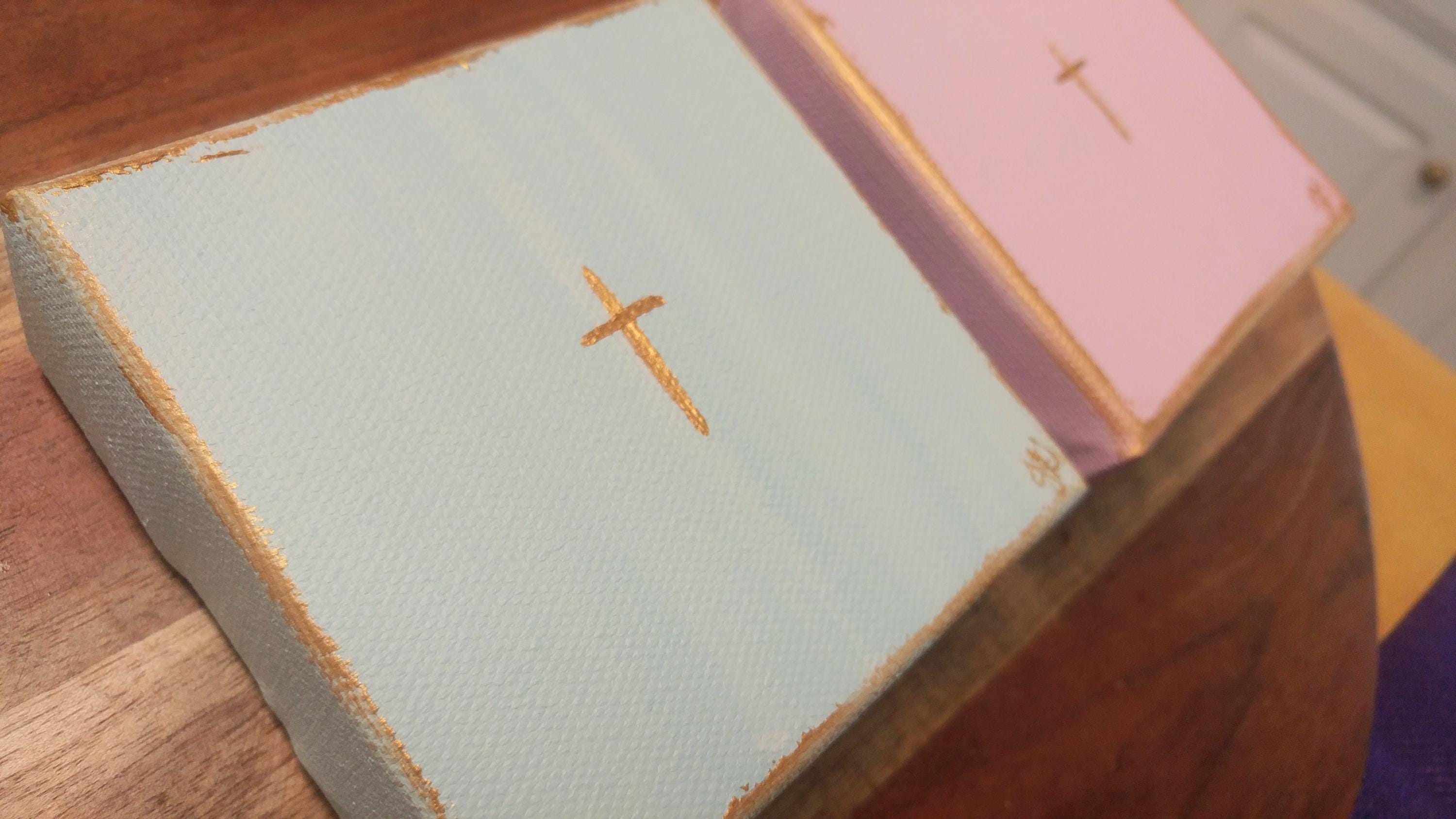 Small Simple Handpainted Cross Art for Nursery or College Dorm Shelf