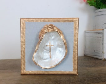 Oyster Shell Cross Art: Coastal Christian Decor
