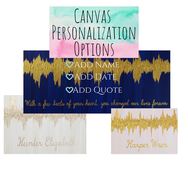 Add Personalization to Heartbeat Canvas, Name, Verse, or Quote, Baby Heartbeat Canvas Painting from Sonogram, Sound Wave Painting image 1