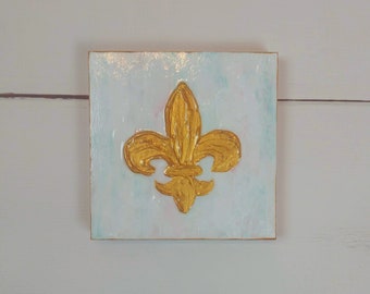 Small Fleur de Lis Painting, Fleur de Lis Art, New Orleans Art, NOLA Decor, Saints Nursery Baby Gift, Fleur-De-Lis Artwork Mardi Gras Art