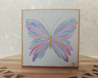 Handpainted Ready to Ship Gold Purple Teal Butterfly Canvas Art Teen Tween Room Decor College Dorm Desktop Painting Transformation Teen Gift