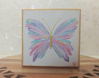 Handpainted Butterfly Canvas Art: Gold, Purple, Teal Teen Room Decor
